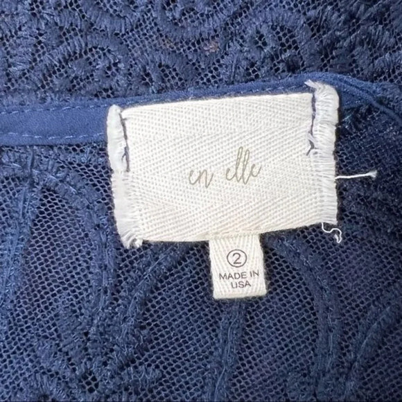 Anthropologie En Elle Marka Lace Tee Size 2 Navy Blue - Picture 6 of 6